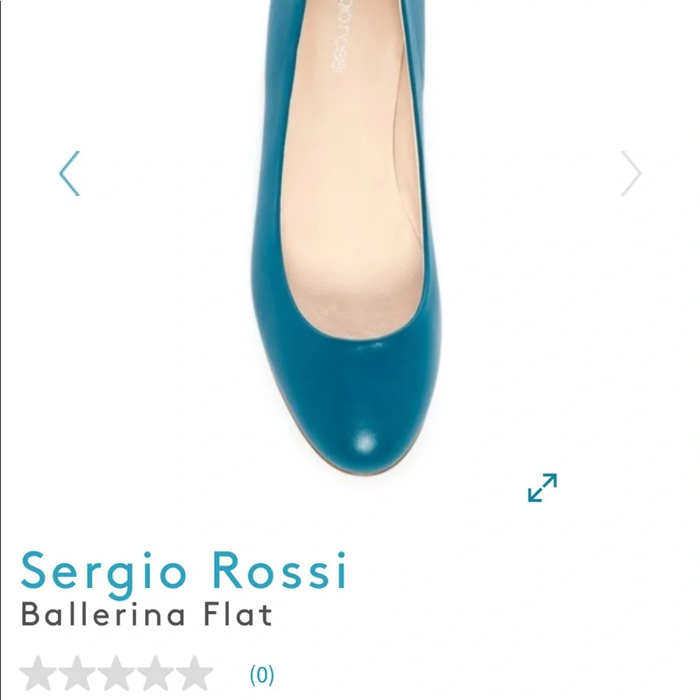 NWOT SERGIO ROSSI Teal Blue Aqua Ballet Genuine Leather Round Flat Shoes